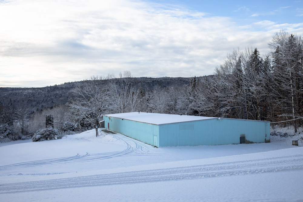 Blue Building in Snow